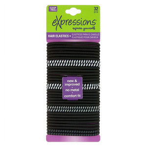 Expressions Hair Ties Elastics Clasp Free Black 32Ct