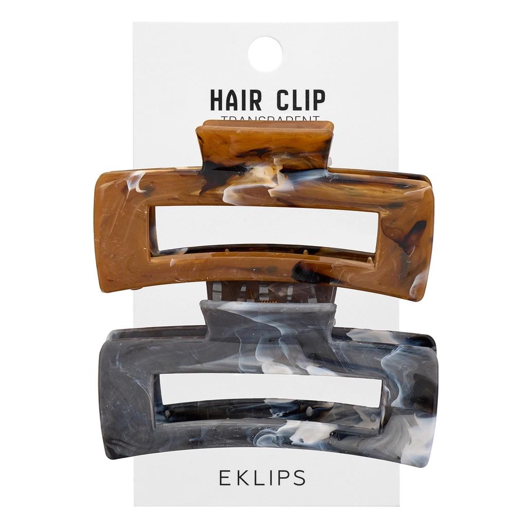 Eklips Marble Rectangular Hair Clips in Brown & Grey 2-Pack