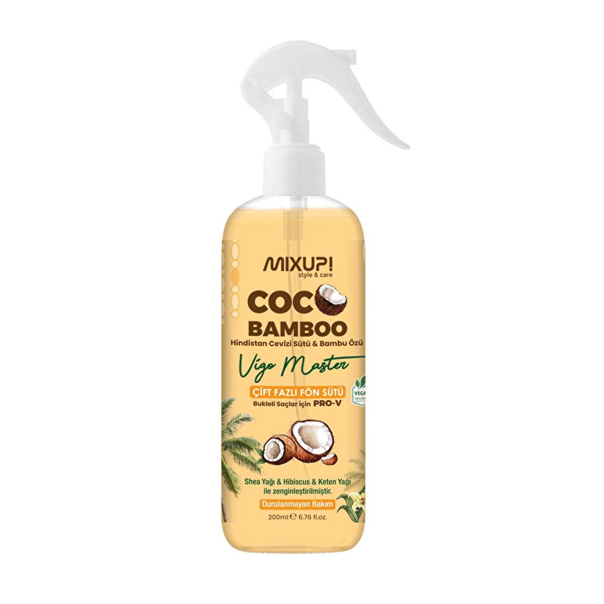 Mixup. CocoBamboo: Curl Defining Milk - Heat Protectant & Anti-Frizz Hair Treatment with Coconut Oil, Bamboo, Shea Butter & Hibiscus (6.76 fl oz)