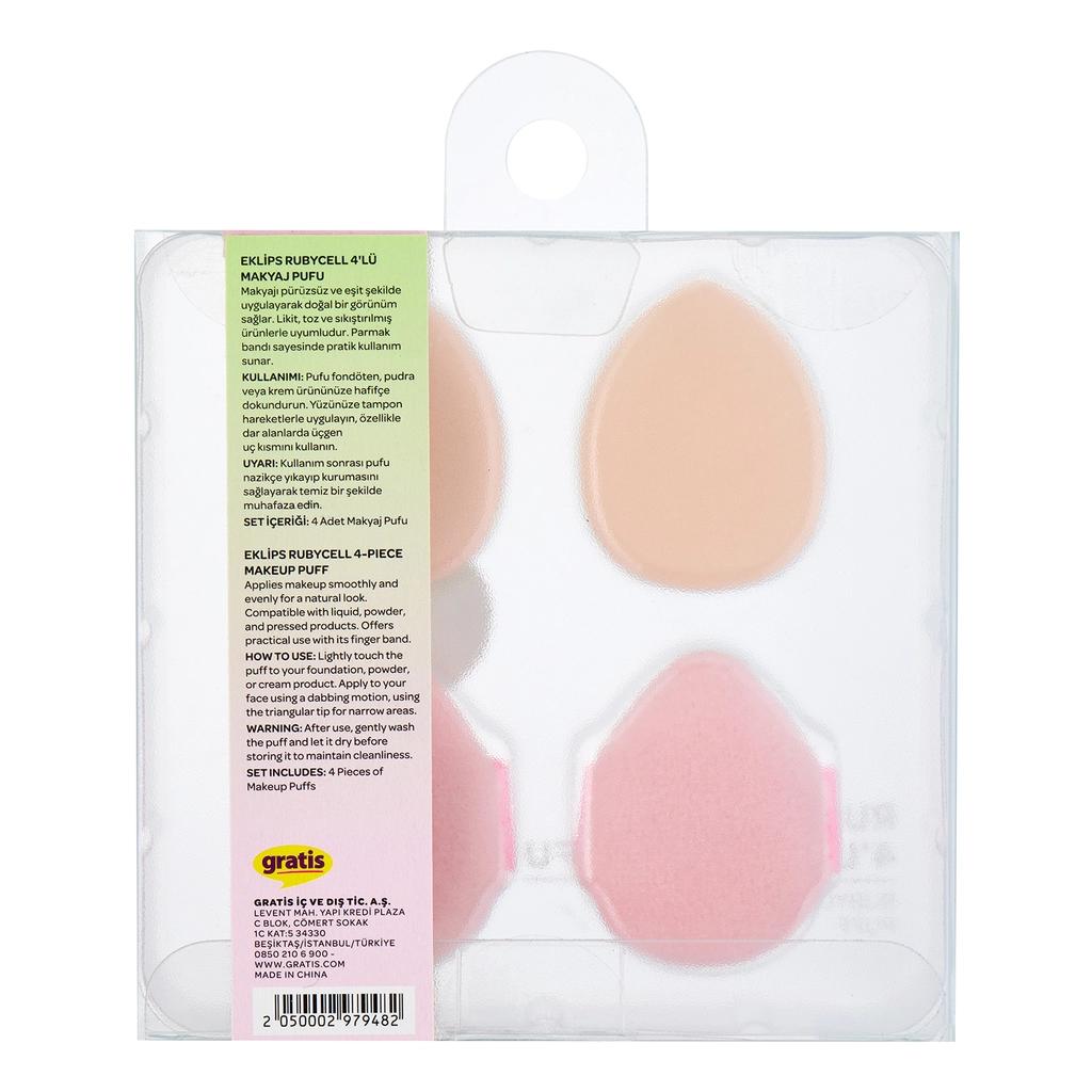 Eklips Rubycell Makeup Sponge Puff Set 4-Pack