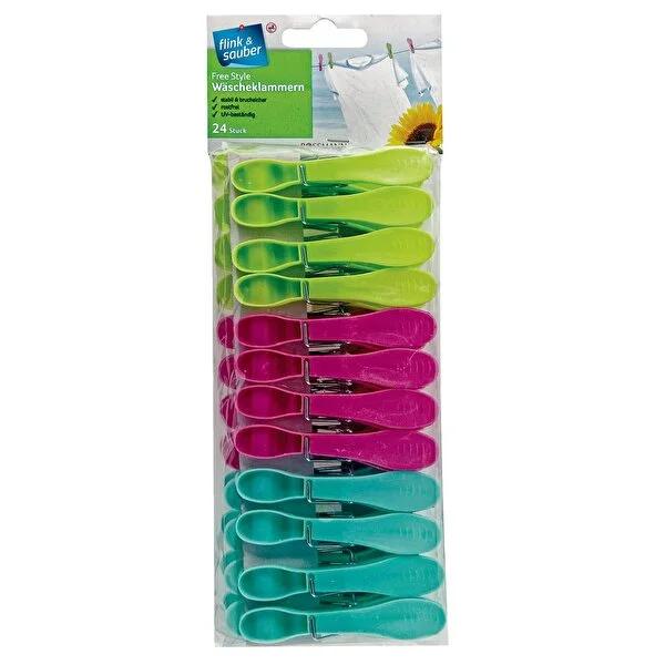 Flink & Sauber Durable Clothespins - 24 Count, Rustproof & UV Resistant for Indoor/Outdoor Use
