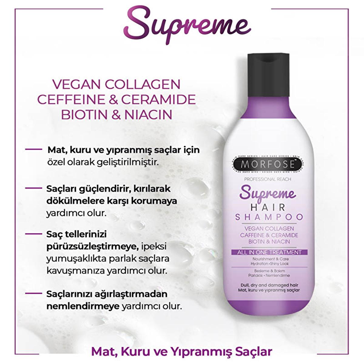 Morfose Supreme Hair Shampoo - Nourishing Formula for Dry, Damaged Hair - Biotin & Vegan Collagen - Strengthens, Moisturizes & Adds Shine (10.14 fl oz)