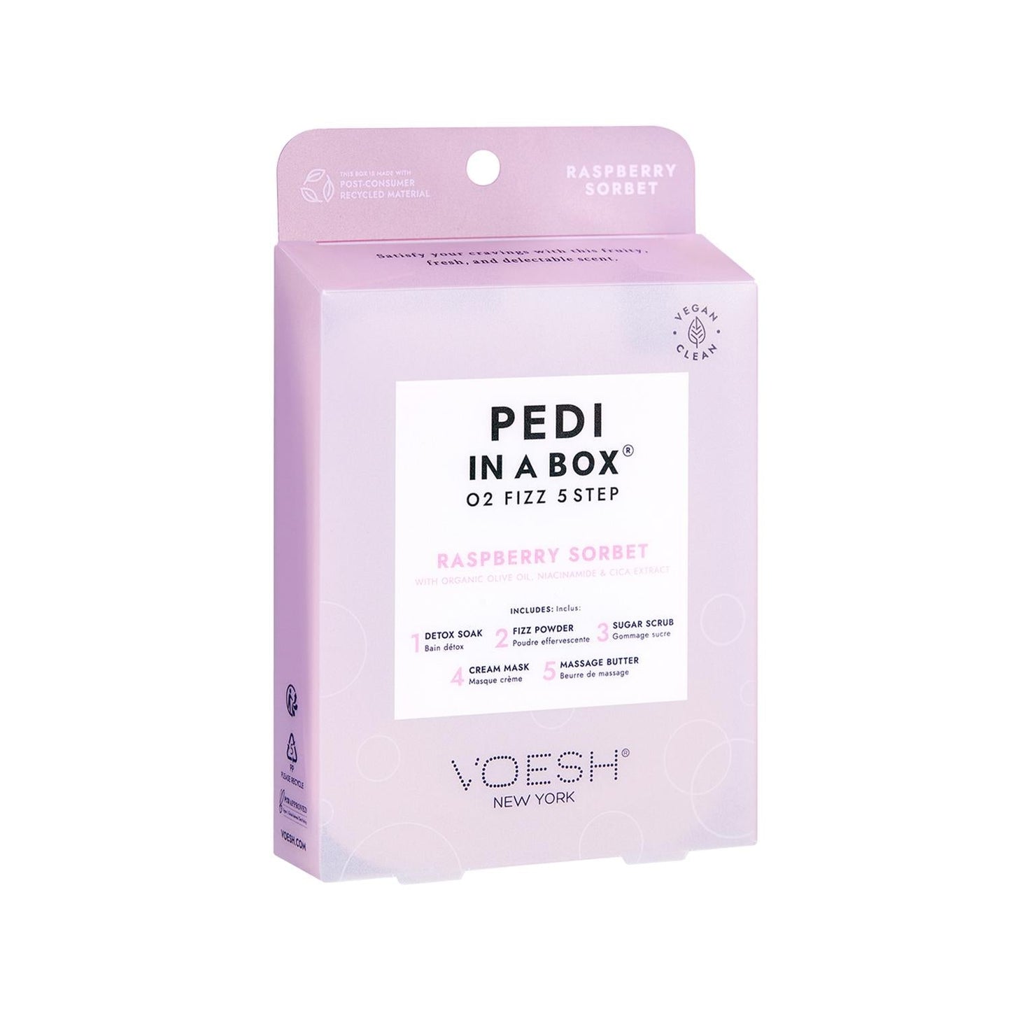 Voesh New York Pedi In A Box O2 Fizz Pedicure Kit - 5 Step At-Home Pedicure Solution with Raspberry Scent