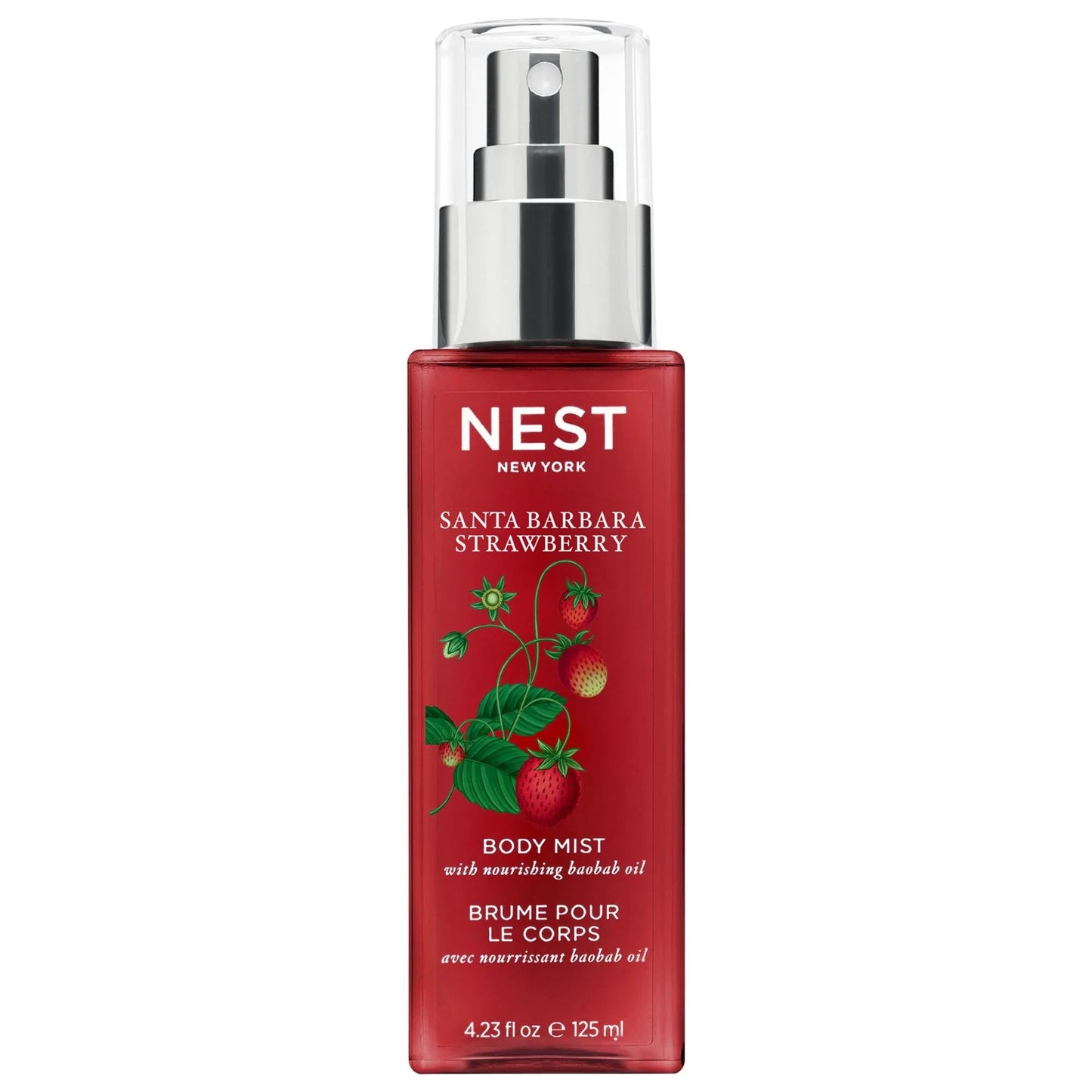 NEST New York Santa Barbara Strawberry Body Mist: Refreshing Fruity Floral Scent with Hydrating Aloe Vera & Baobab Oil; Lightweight Body Spray for Women