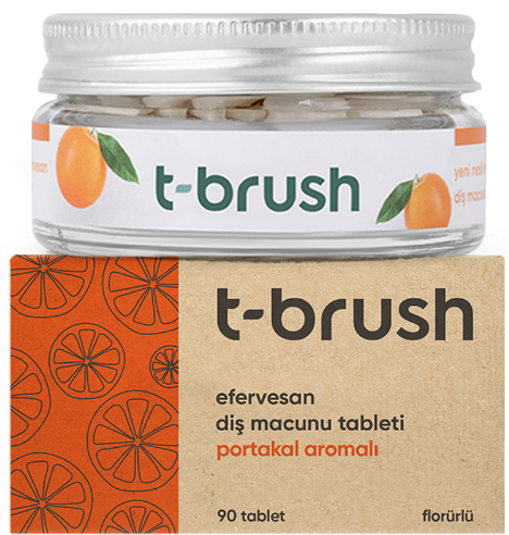 T-brush Effervescent Toothpaste Tablets Orange Flavored Fluoride 90