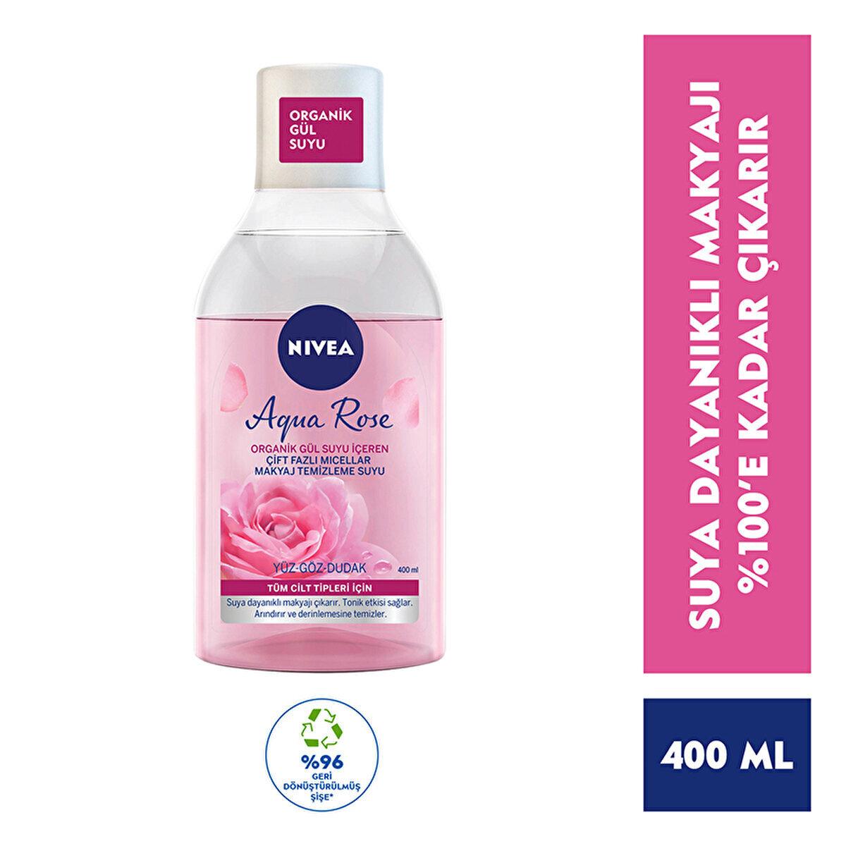 NIVEA Aqua Rose Micellar Makeup Remover - Gentle & Effective Dual-Phase Formula (13.53 fl oz)