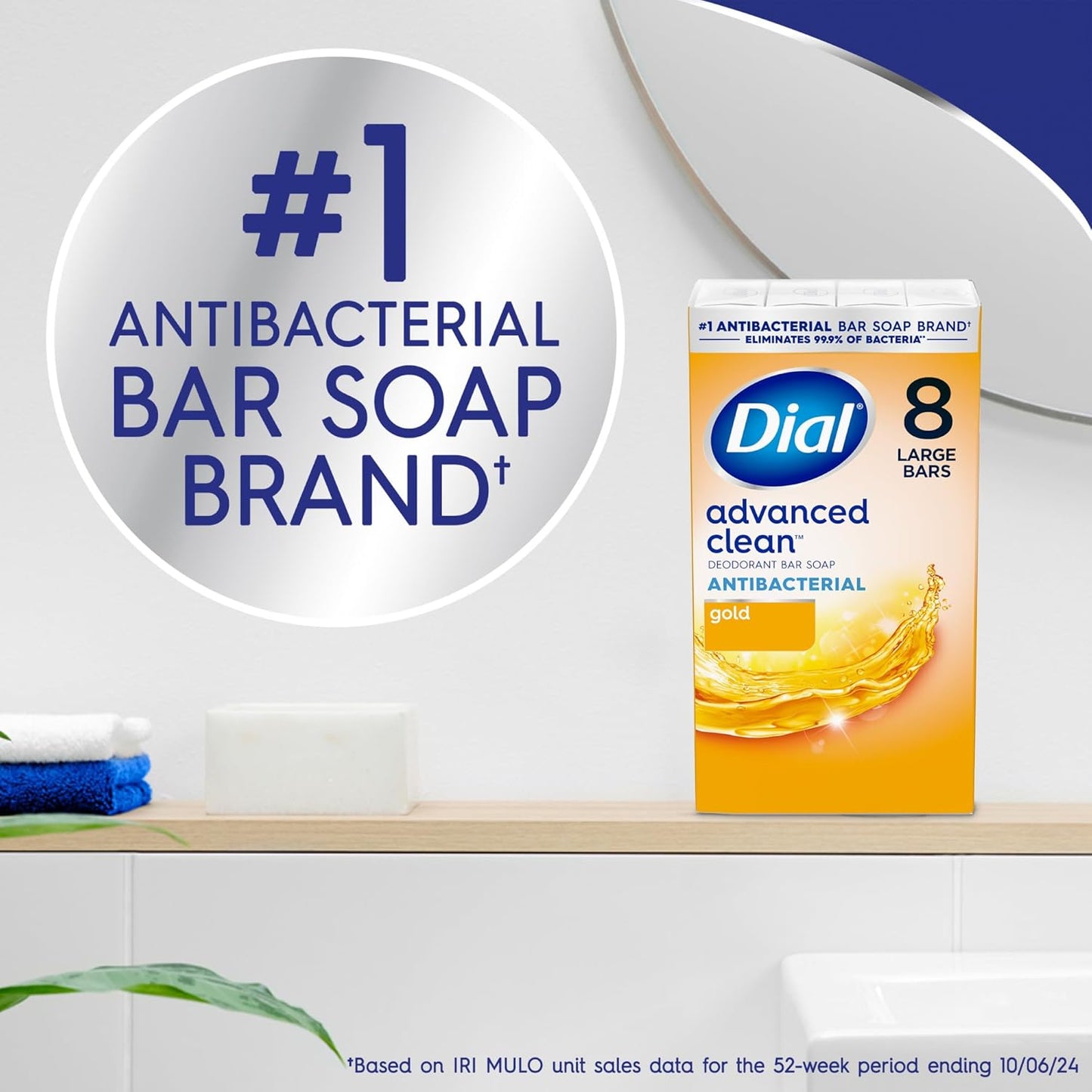 Dial Antibacterial Bar Soap, Advanced Clean Gold, 4 Oz, 8 Bars
