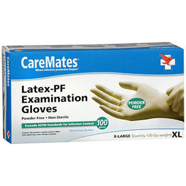 CareMates Latex Exam Gloves Powder Free Non Sterile X- Large 100Ct