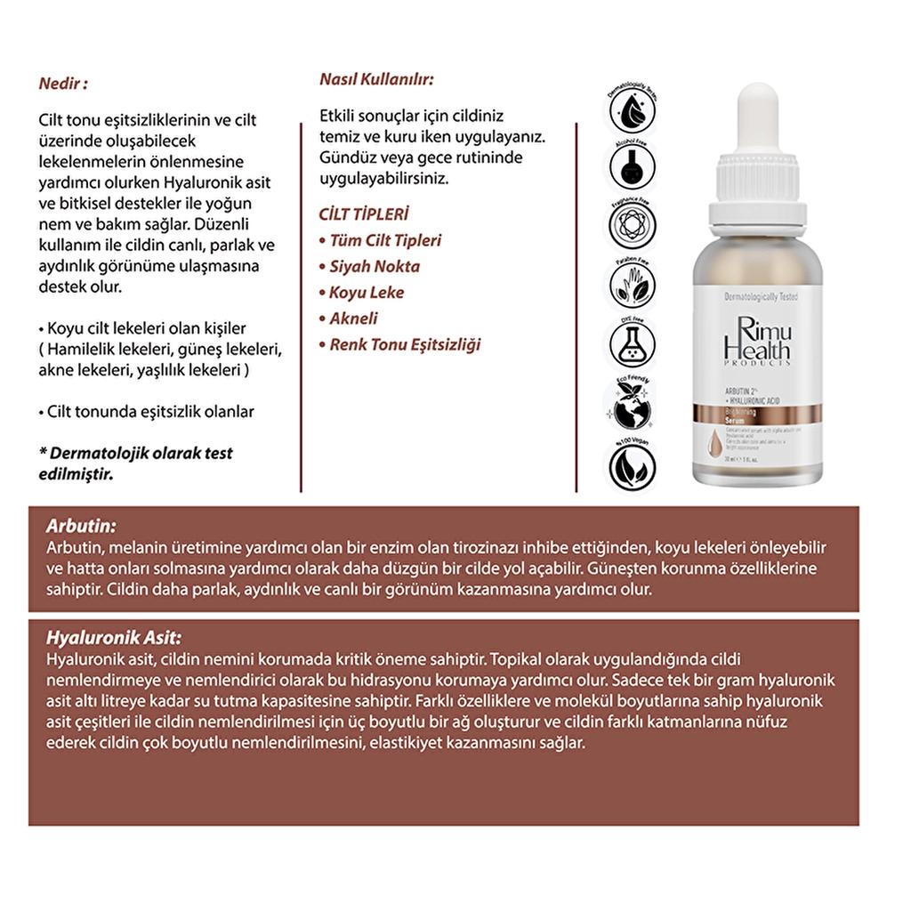 Rimu Health Arbutin 2% & Hyaluronic Acid Serum for Dark Spots 30 ml