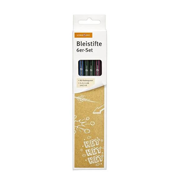 Schreibwelt Pencils with Erasers - Set of 6, Lead Pencils for Writing & Drawing