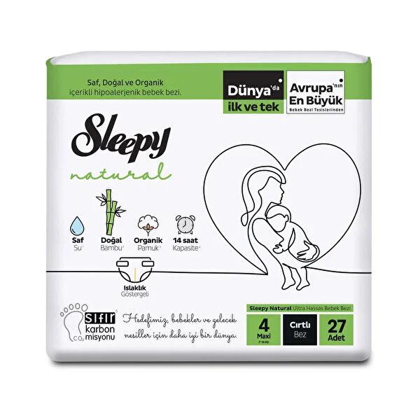 Sleepy Baby Diapers Jumbo Pack Size 4 Maxi, Natural Bamboo & Cotton, Absorbent Disposable Diapers for Sensitive Skin (27 Count)