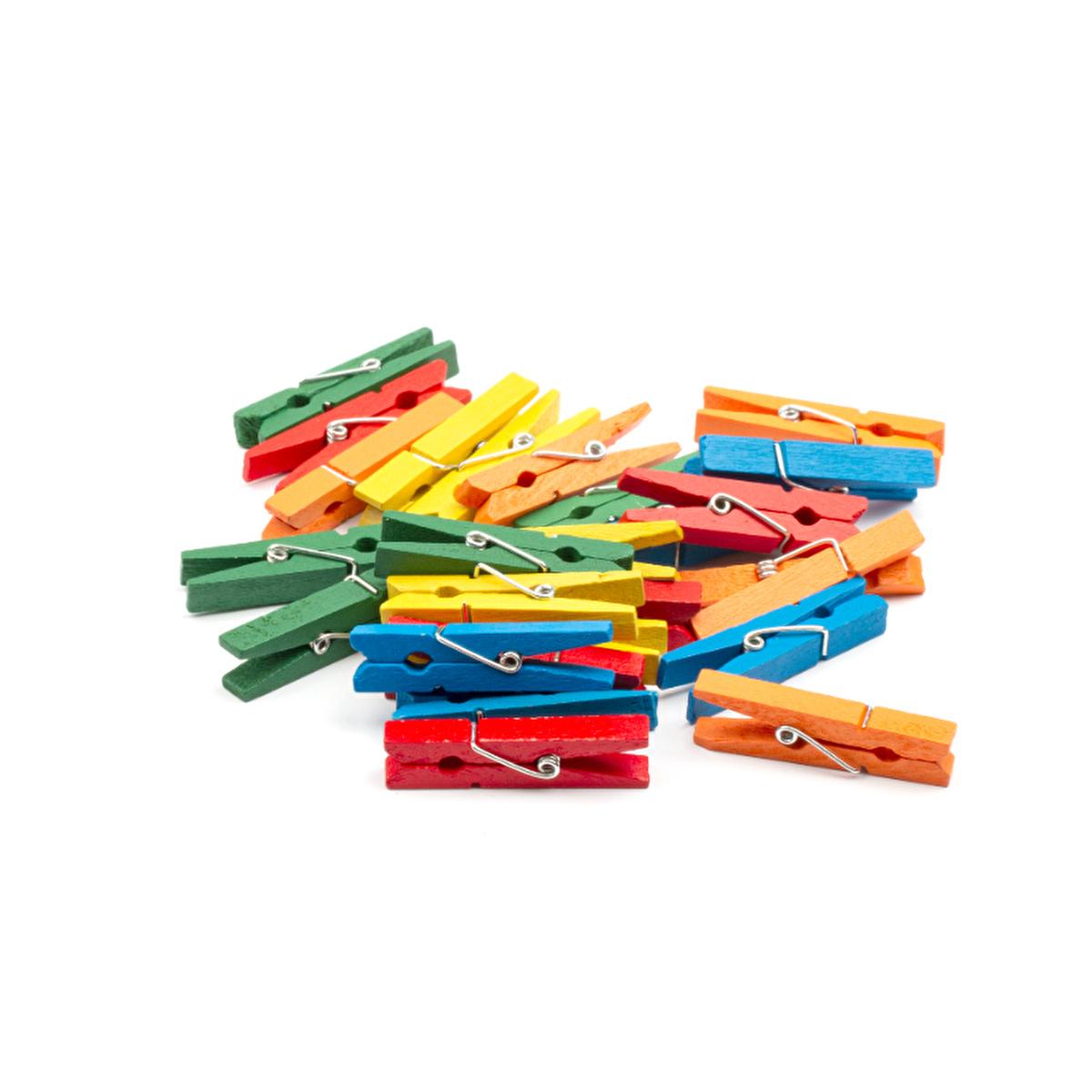 Lino Wooden Clips - Colorful 45mm Crafting Clips for Art Projects & Organization - Pack of 25
