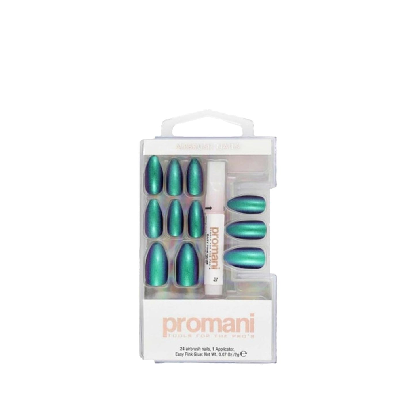 Promani Neon Petrol False Nail Kit: Trendy Artificial Press On Nails for DIY Nail Art | Vibrant Colors & Iridescent Shine