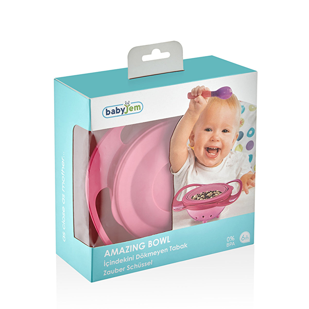 Babyjem Non-Spill Bowl Pink - 360-Degree Rotating | Baby Feeding