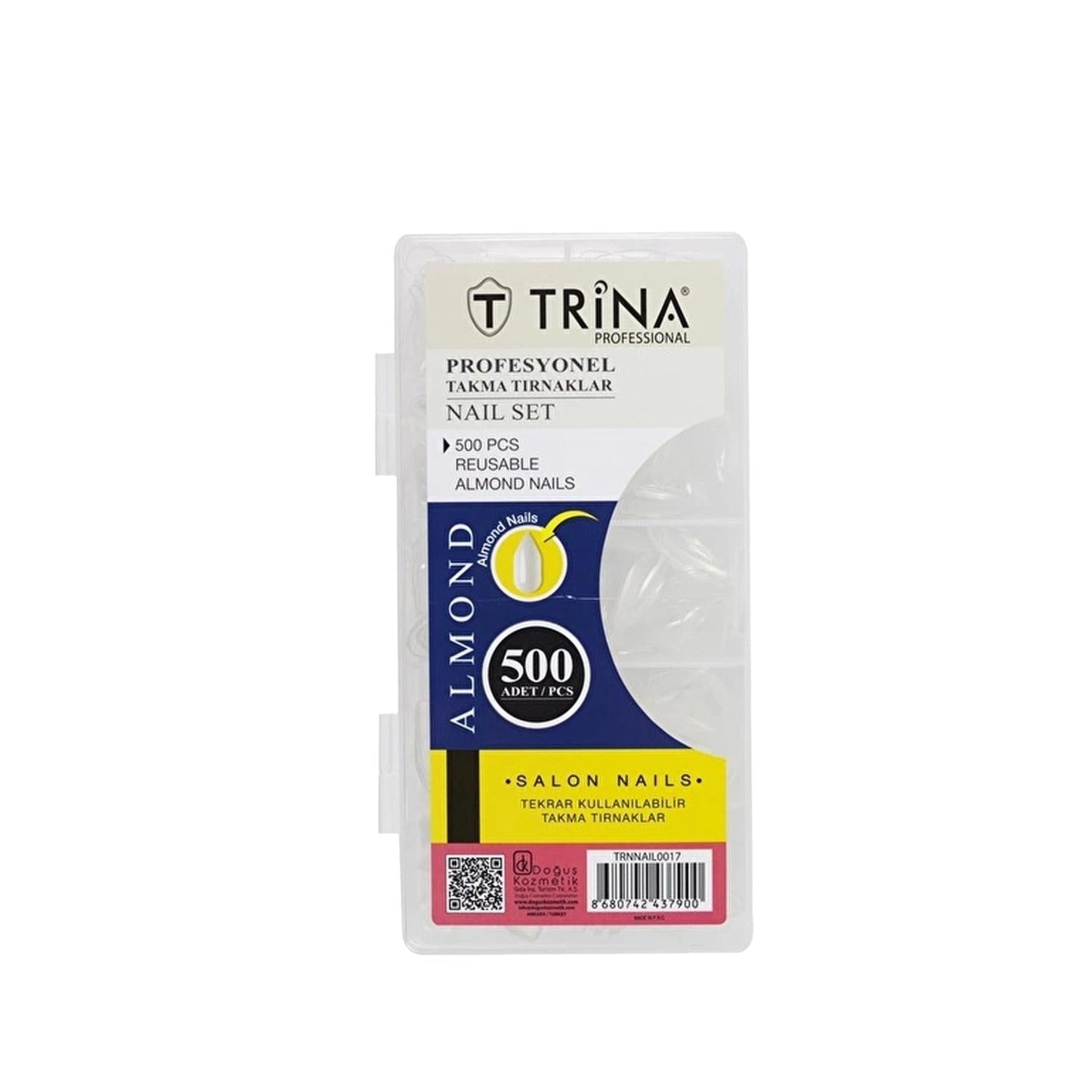 Trina False Nails - 500 Piece Almond Shape Nail Tips for Nail Art & Cosmetic Enhancements