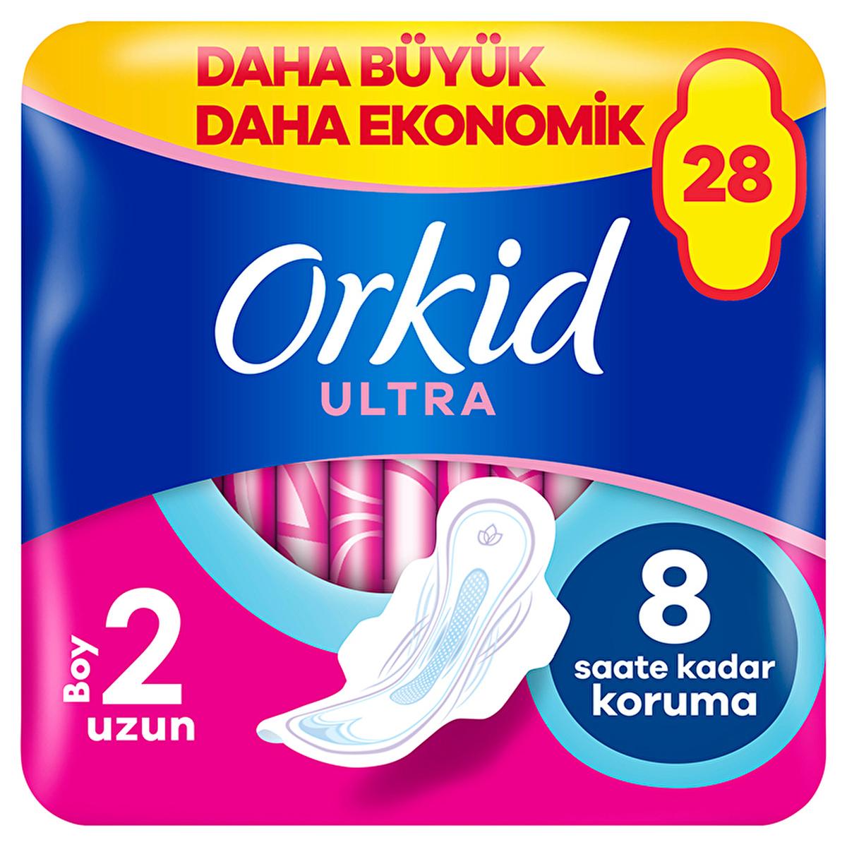 Orkid Ultra Uzun (Size 2) Hygienic Pads for Women - 28 Count, Extended Coverage & Comfort