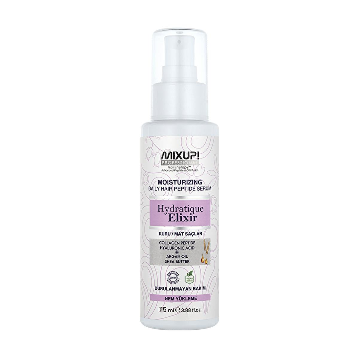 Mixup. Hydratique Elixir: Intense Hydrating Hair Serum for Dry, Dull Hair - Collagen Peptides, Hyaluronic Acid, Argan & Shea Oils, Leave-In Treatment