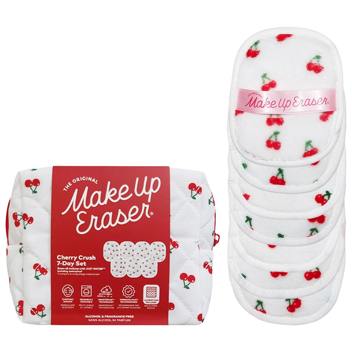 Cherry Crush 7-Day Reusable Makeup Wipes Set - Gentle, Sustainable, and Effective Makeup Removal for Sensitive Skin