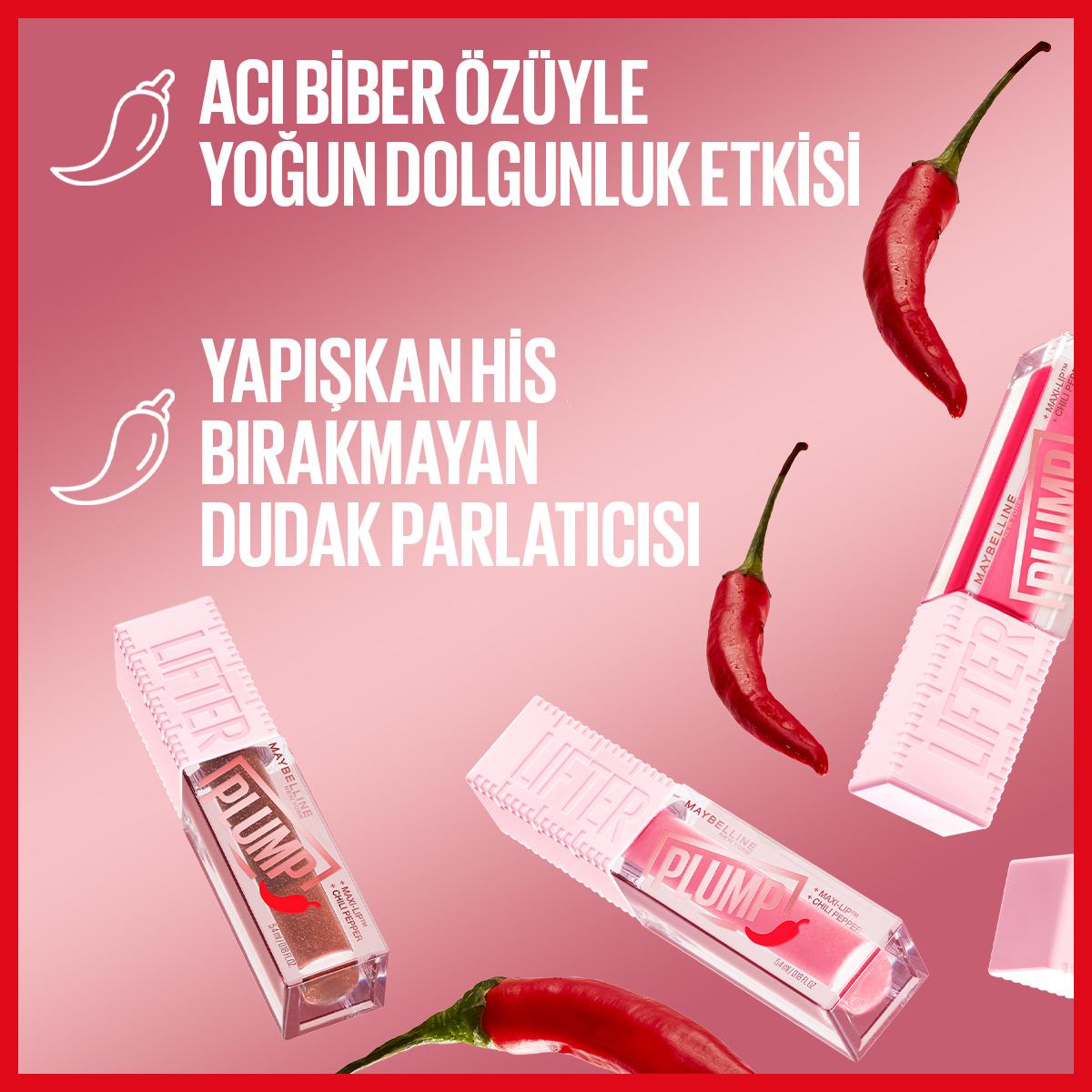 Maybelline New York Lifter Plump Lip Gloss 006 Hot Chili - Instantly Plumps Lips, Long-Lasting Effect, Non-Sticky