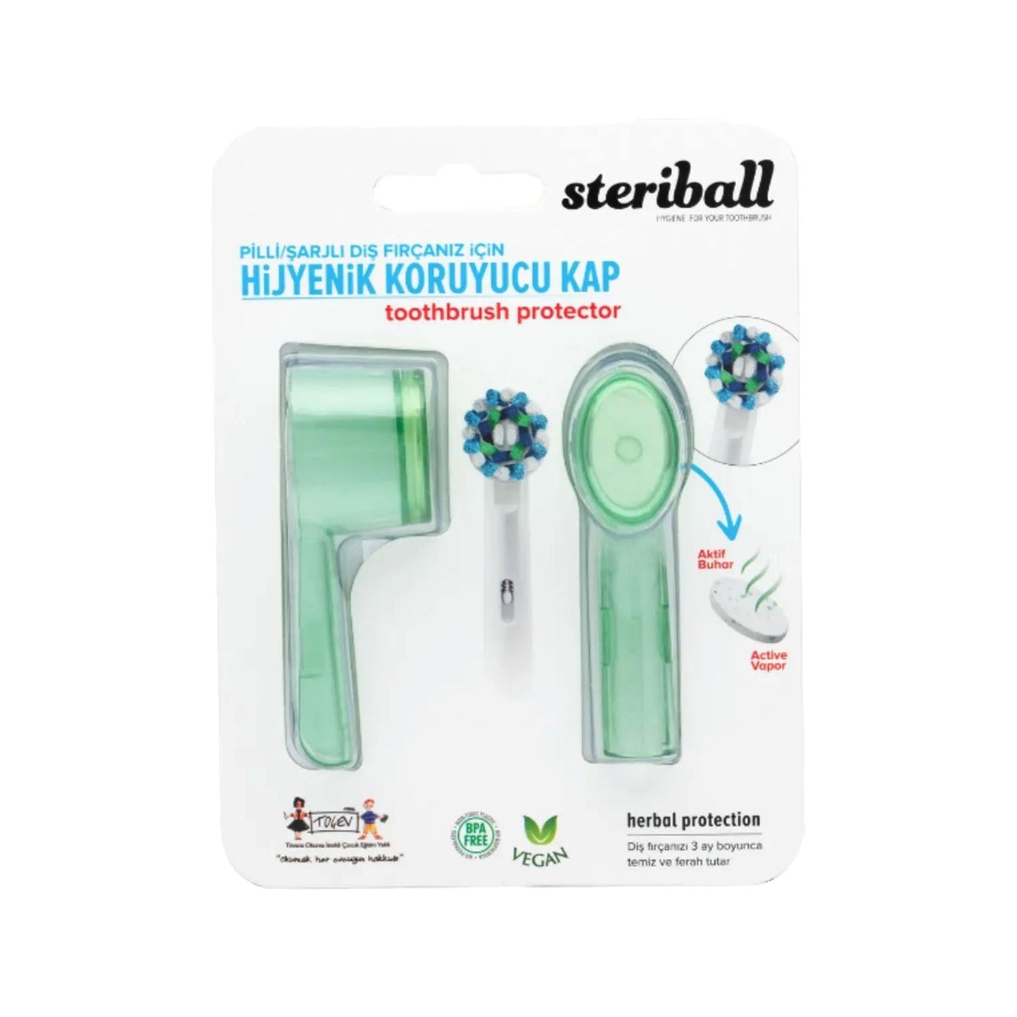 Steriball Hygienic Toothbrush Holder - Green, Pack of 2 for Bathroom Organization