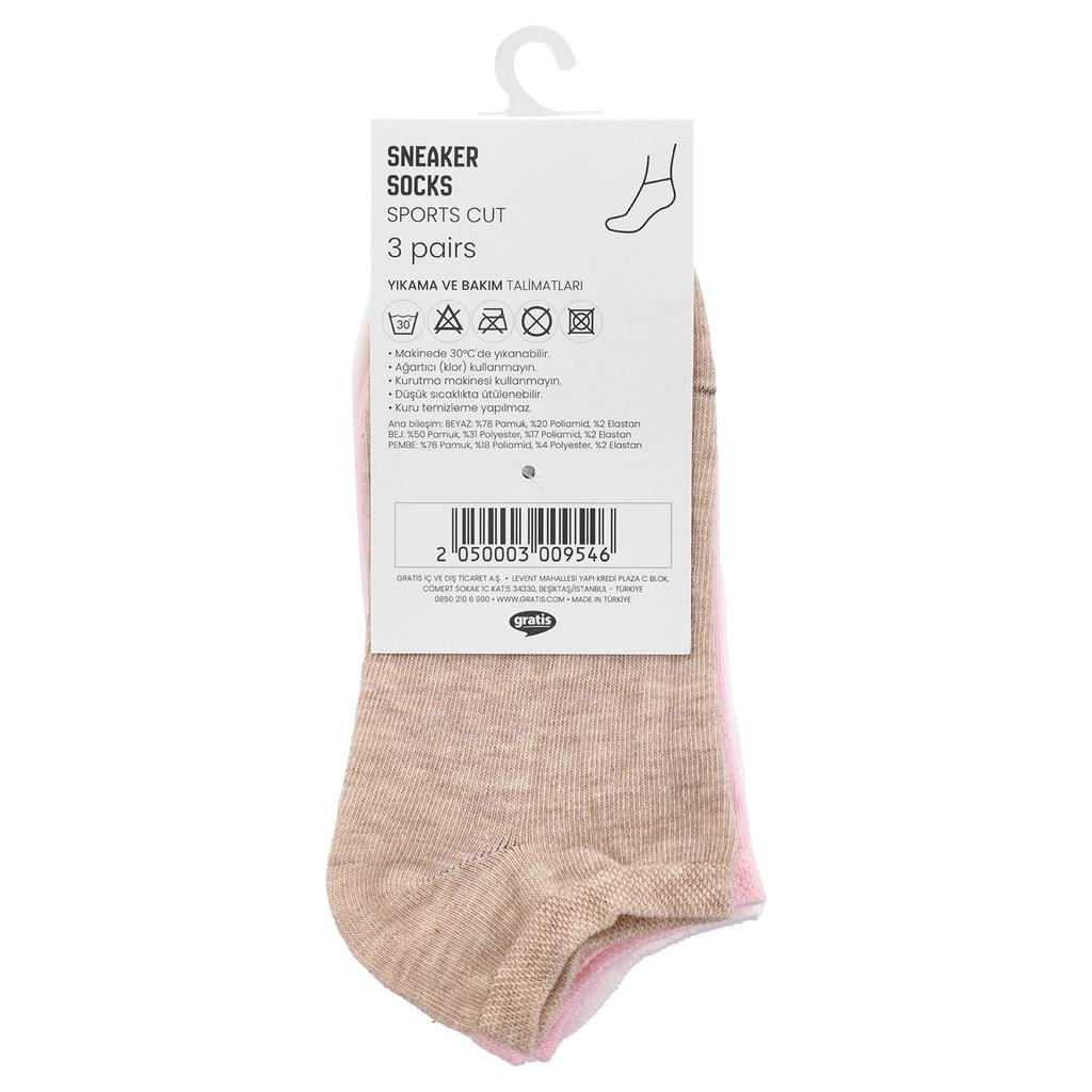 Eklips Unisex Sneaker Socks 3-Pack in White Beige & Pink