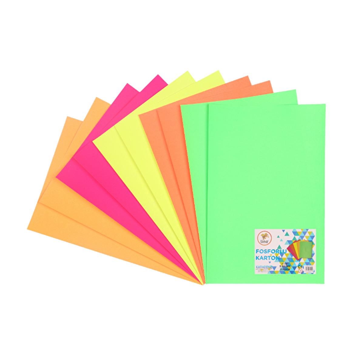 Lino - Vibrant Fluorescent Cardstock Pack for Crafts & Art Projects - 5 Colors, 10 Sheets (7.87 x 11.81 inches)