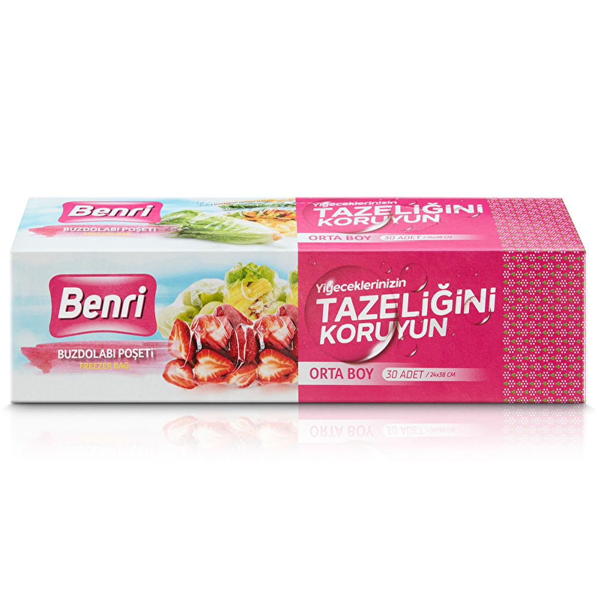 Benri Refrigerator Storage Bags - Medium Size, 30 Count - Food Safe, Transparent, Kitchen Organization