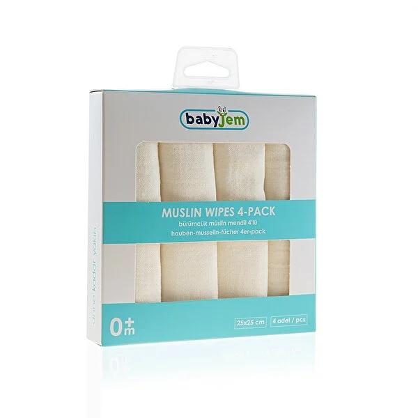 Babyjem: Softest Baby Muslin Cloths - 100% Cotton, Gentle & Absorbent Newborn Face, Burp, Wash Cloths (4-Pack, 9.8x9.8 in)
