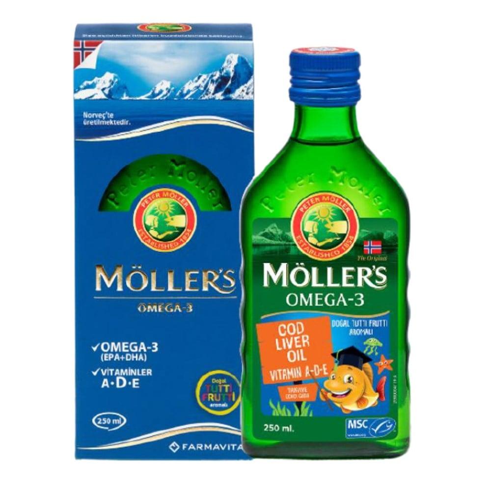 Mšller's Cod Liver Oil with Omega-3, Vitamins A, D, E - Tutti Frutti Flavor, 8.45 fl oz