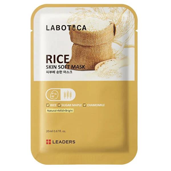 Leaders Labotica Rice Extract Face Mask - Brightening & Moisturizing Sheet Mask for Glowing Skin, 0.68 fl oz