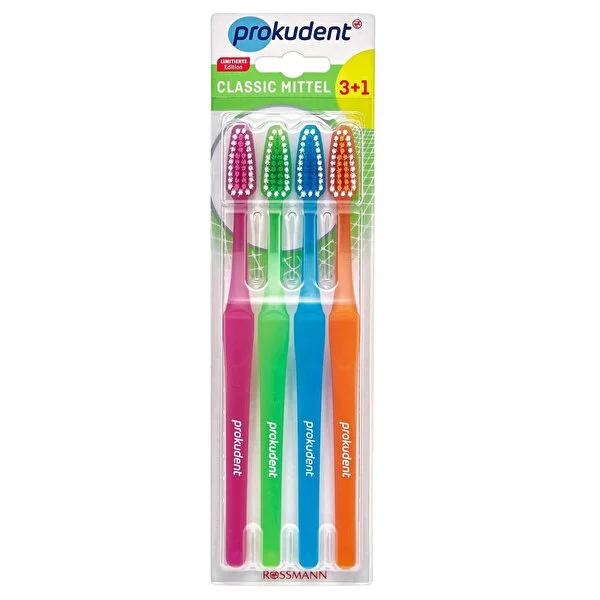 Prokudent Manual Toothbrush Set - Classic Medium Bristle Structure, 4-Pack for Effective Oral Care