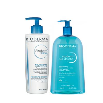 Bioderma Atoderm Skincare Set for Dry, Sensitive Skin - Gentle Cleansing, Soothing, and Moisturizing Duo