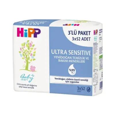Hipp Babysanft Ultra Gentle Baby Wipes for Newborns - 3 Packs of 52 Wipes, Gentle Cleaning and Care