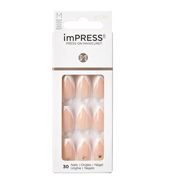Impress Adhesive Nail Tips So French 30-Piece Set - Easy DIY Nail Care, No Glue Required, Damage-Free Application
