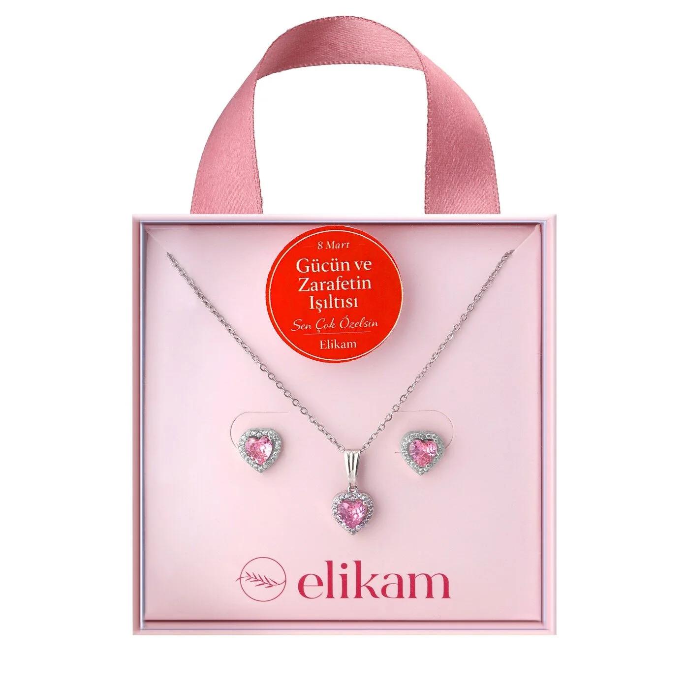 Elikam Heart Pendant Necklace and Earrings Set