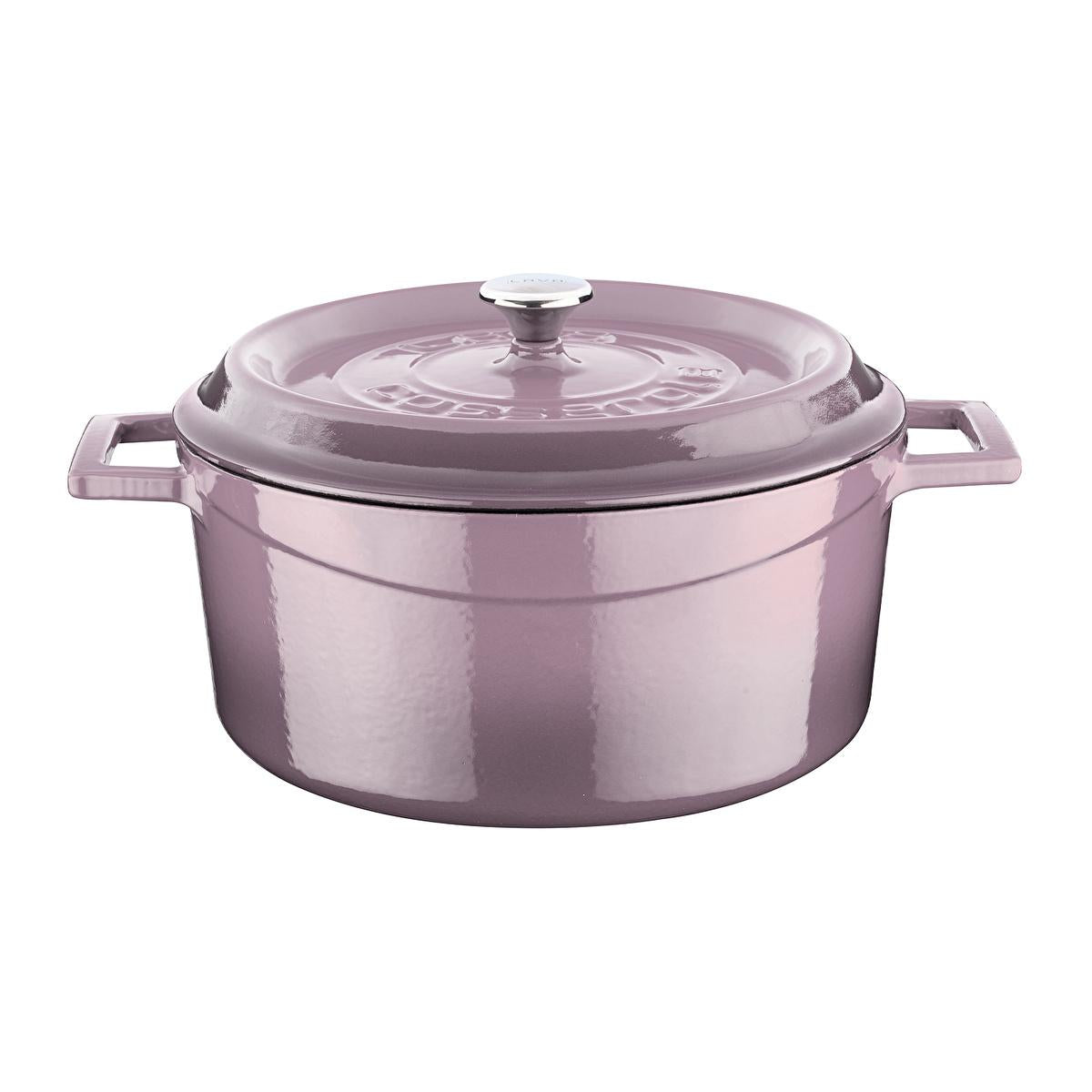 Lava Purple Cast Iron Cookware - 24cm Round Enameled Pot with Lid