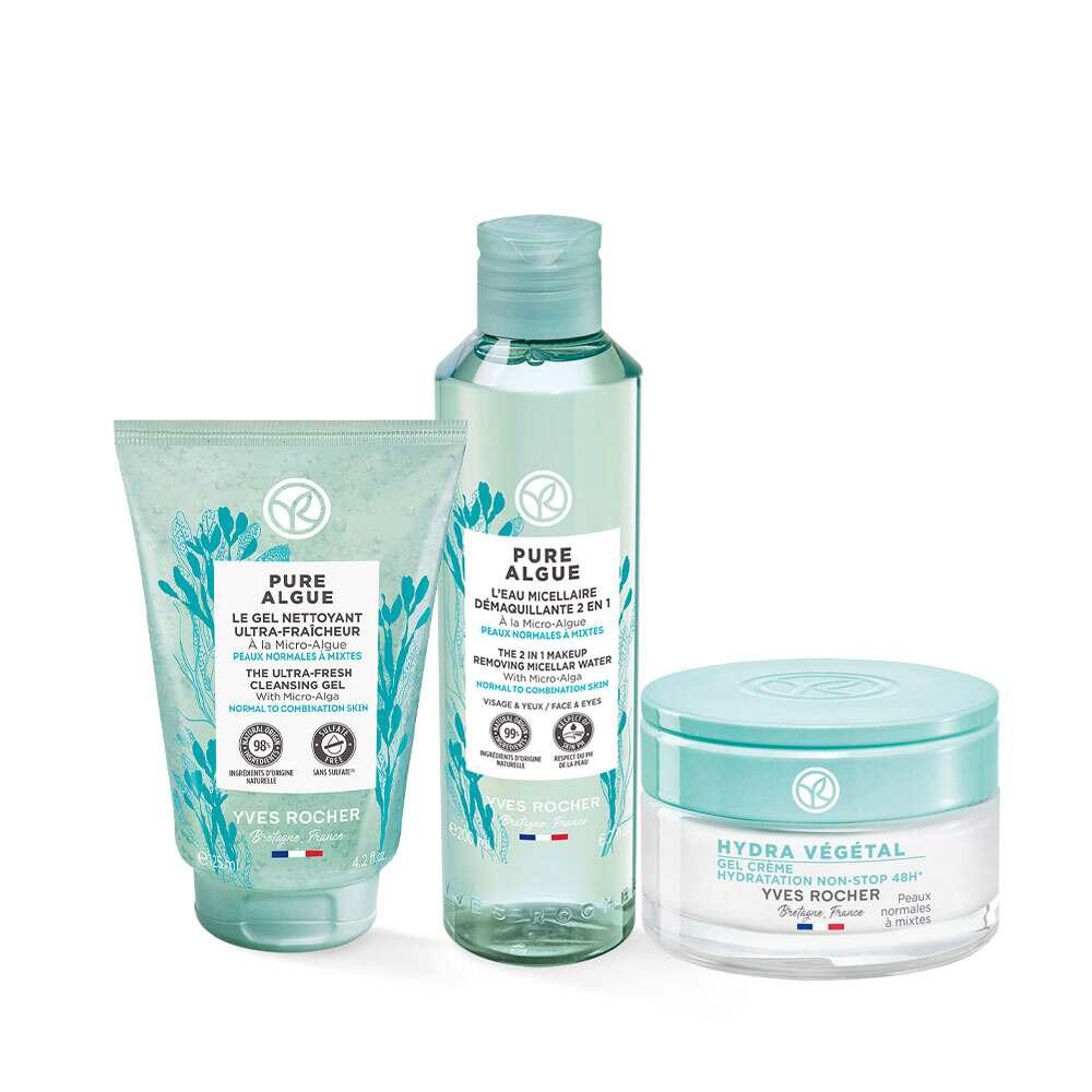 Pure Algue Skincare Set for Normal to Dry Skin - Gentle Cleansing, Hydrating Serum, and Makeup Removal