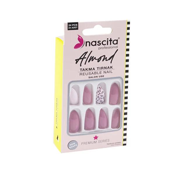 Nascita 24-Piece Almond Shape Leopard Print Pink Artificial Nails - Fake Nail Tips for Fashion & Nail Art