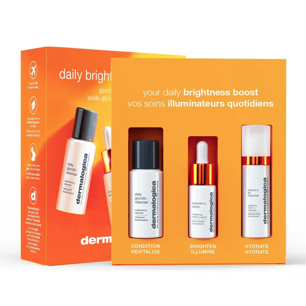 Dr. Dennis Gross Skincare Daily Brightness Boosters Kit - 3-Step Brightening Skincare Regimen with Glycolic Acid, Vitamin C & Hyaluronic Acid for Glowing Skin
