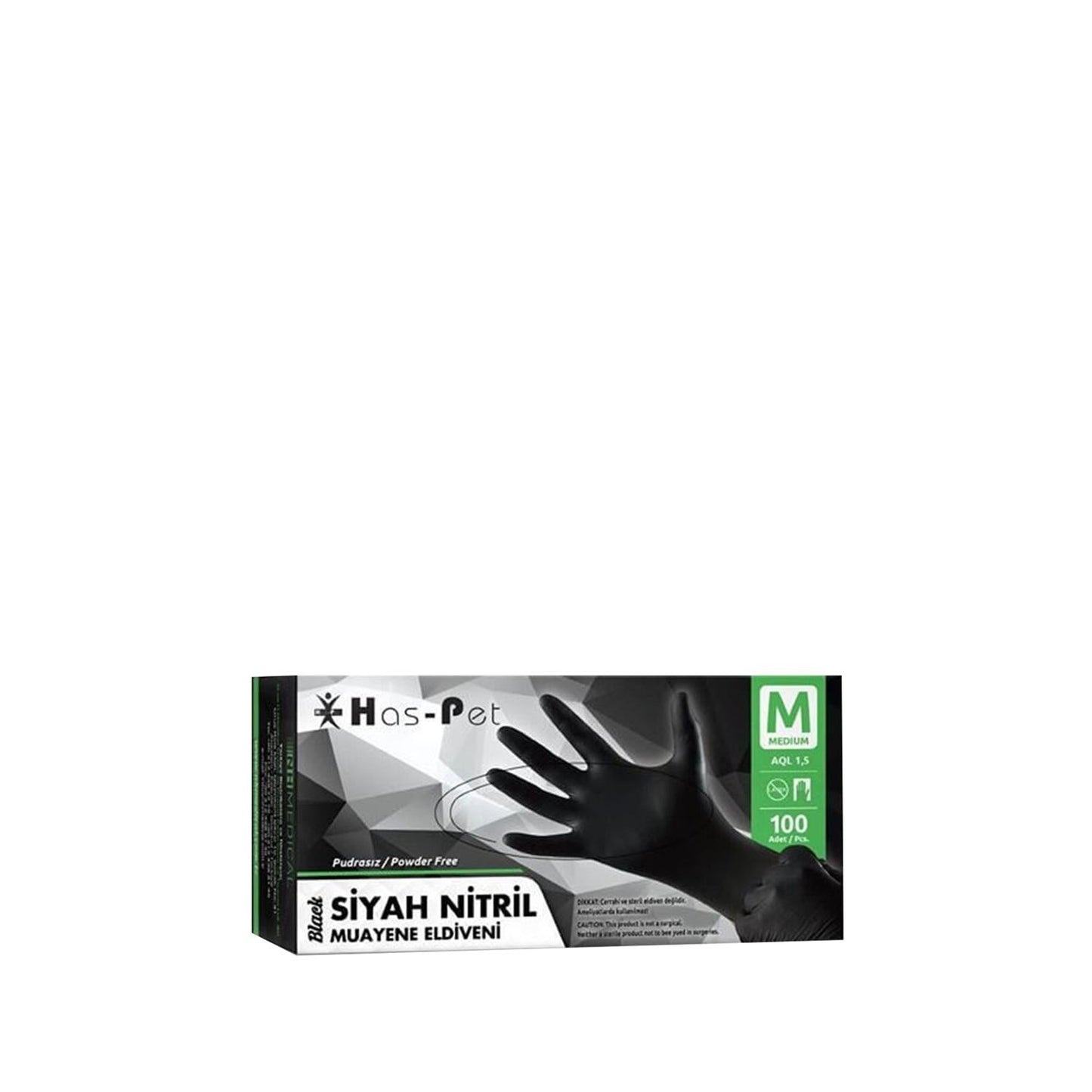 Has-Pet Black Nitrile Examination Gloves - Medium, 100 Count - Latex-Free, Puncture Resistant Medical Gloves