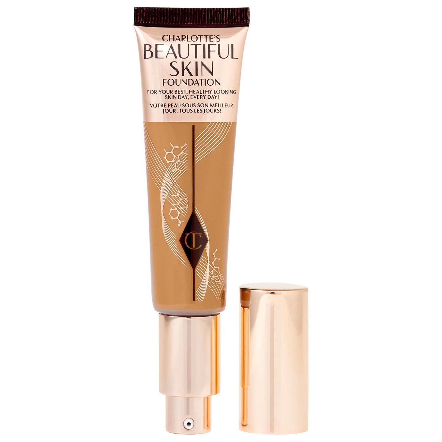 Charlotte Tilbury Beautiful Skin Medium Coverage Liquid Foundation with Hyaluronic Acid - 16 Hour Wear, Natural Glow, Vegan & Cruelty-Free