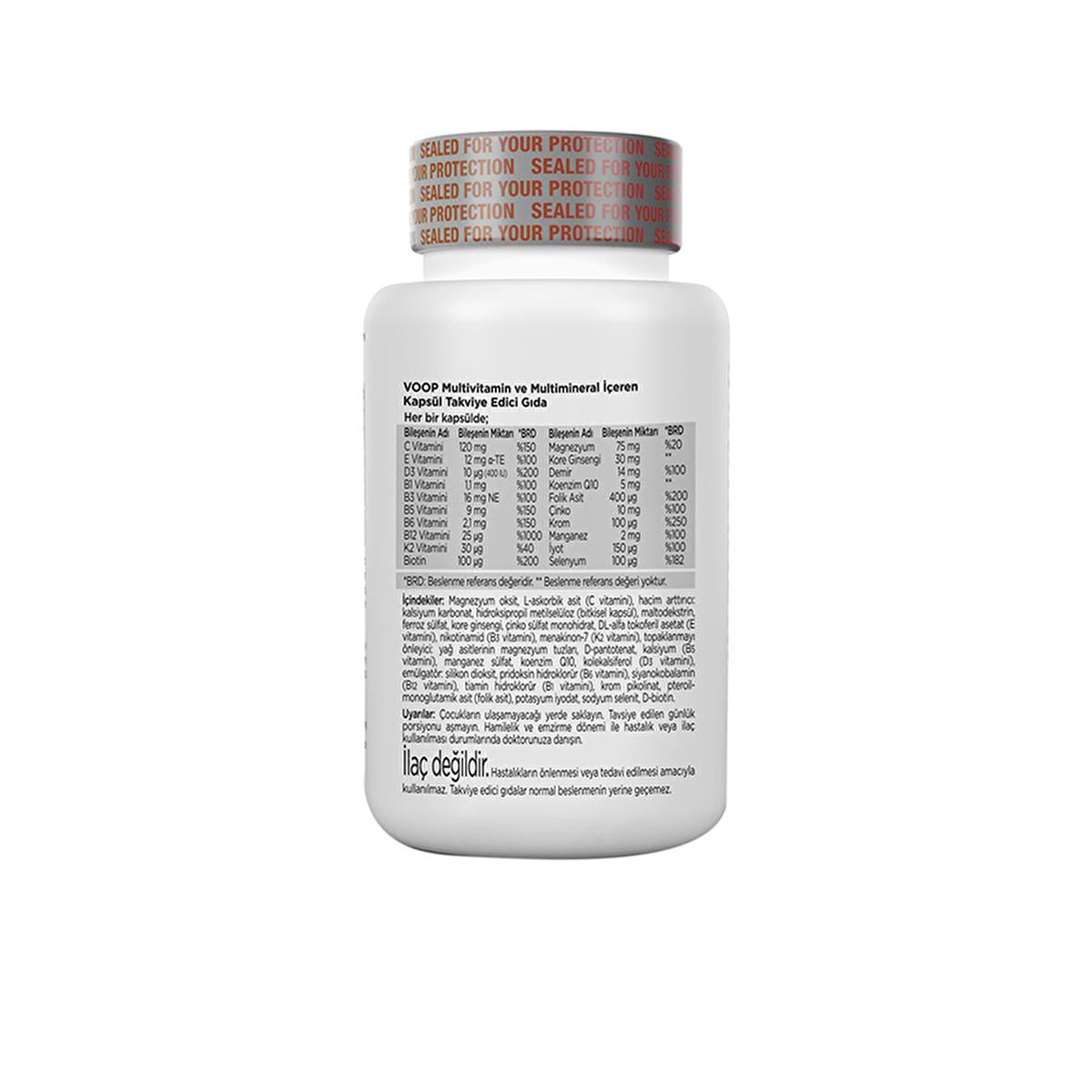 Voop Multivitamin Supplement, Vegan Dietary Supplement with Coenzyme Q10 & Korean Ginseng - Gluten-Free, 30 Capsules