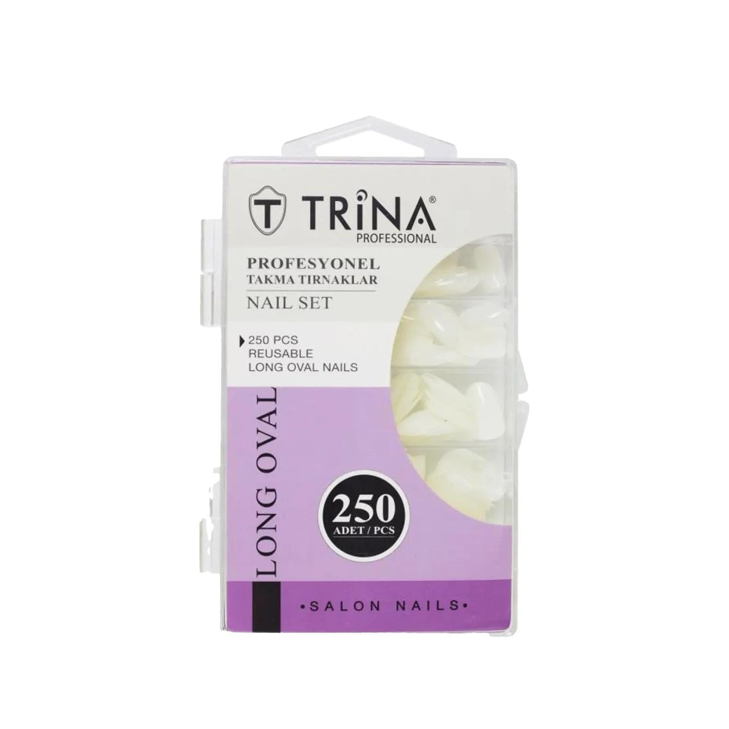 Trina Long Oval False Nails 250 Pieces - Elegant Nail Enhancement for Beauty Enthusiasts