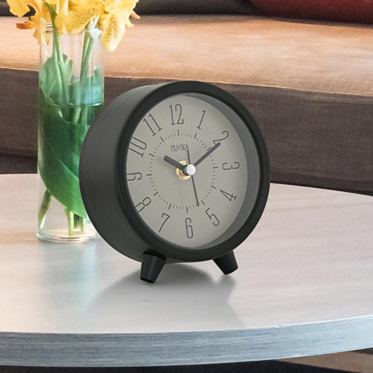 Muyika Ancora Black Metal Table Clock - Silent Table Clock with Glass Front Panel & Modern Design
