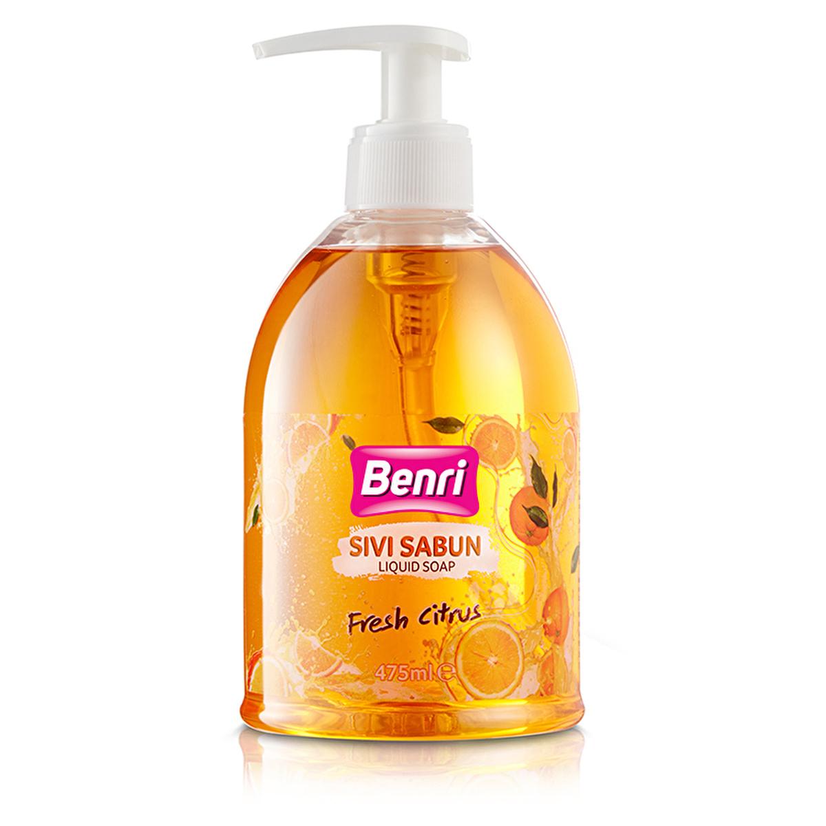 Benri Fresh Citrus Liquid Hand Soap - 475ml - Refreshing Lemon Scent, Gentle & Antibacterial Hand Wash