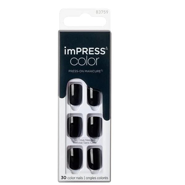 Impress Color Press-On Nails - All Black, Short Length - Easy DIY Nail Kit for Salon-Quality Nails at Home