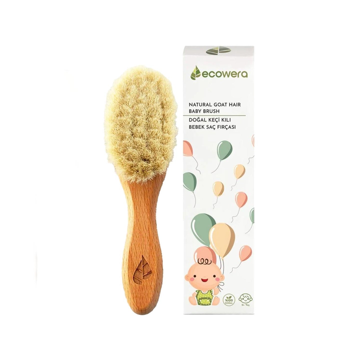 Ecowera Natural Goat Hair Baby Hair Brush - Gentle, Safe & Effective Hair Care for Newborns & Infants