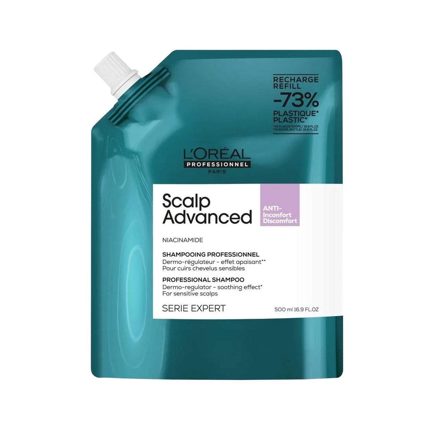 Loreal Professionnel Scalp Advanced Sensitive Scalp Shampoo Refill - 500ml Gentle & Soothing Relief from Irritation & Itchiness