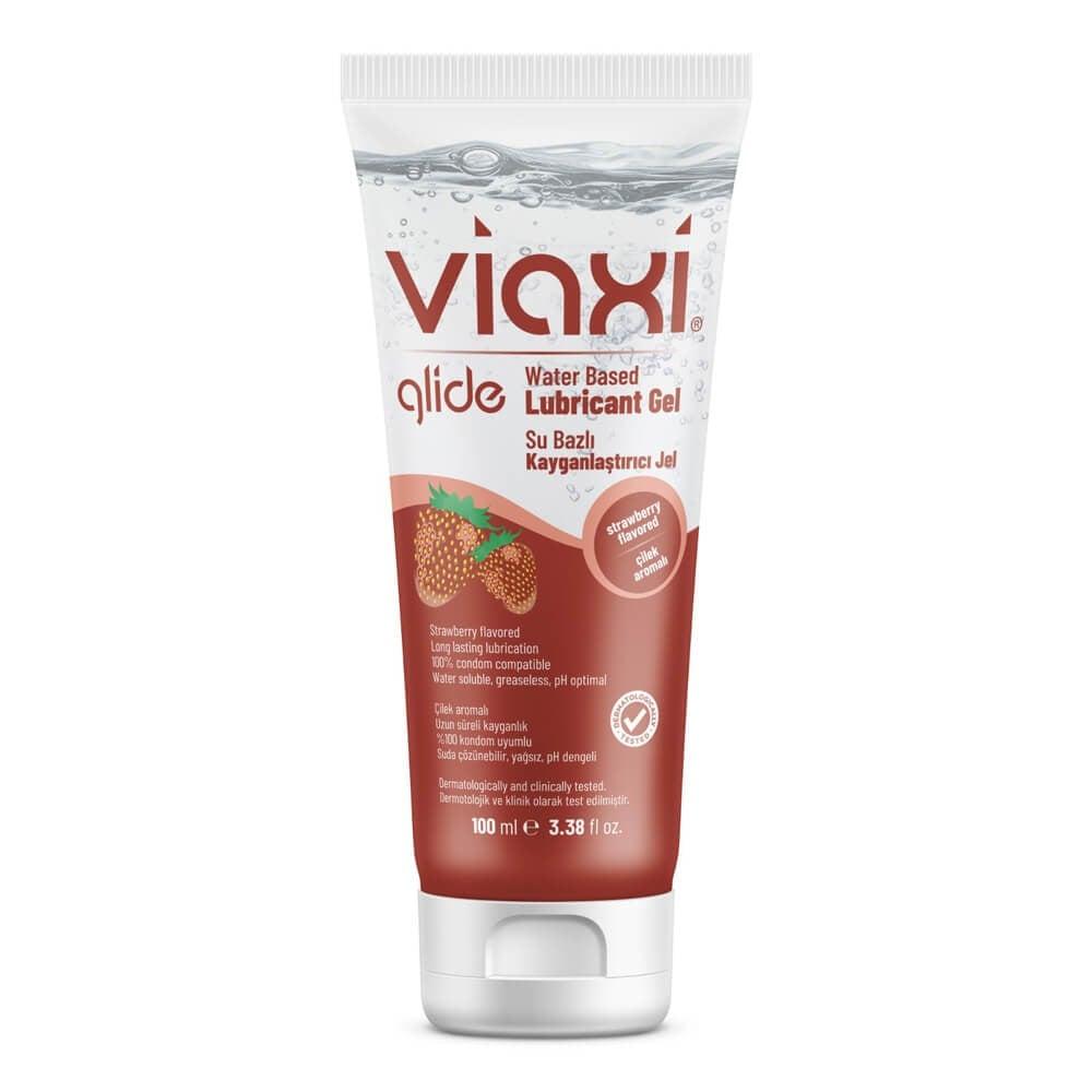 Viaxi Glide Strawberry Flavored Intimate Gel - Water-Based, Condom Compatible, 3.38 fl oz