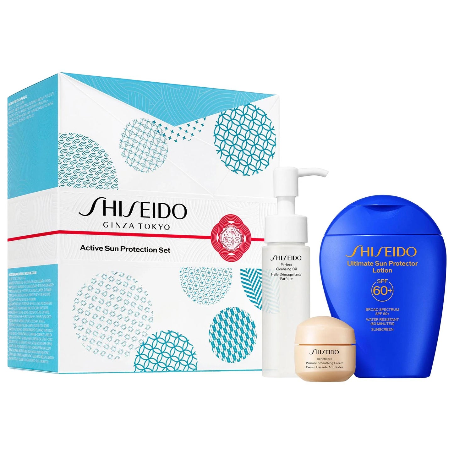 Shiseido Active Sun Protection Set SPF 60+: Anti-Aging, Water Resistant Sunscreen & Wrinkle Smoothing for Outdoor Activities